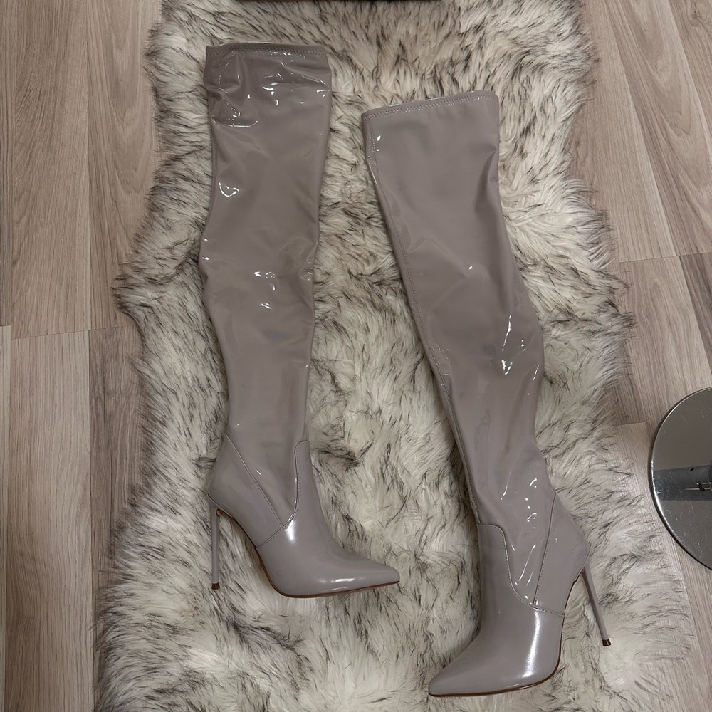 Grey patent Steve Madden thigh high boots. 6.5